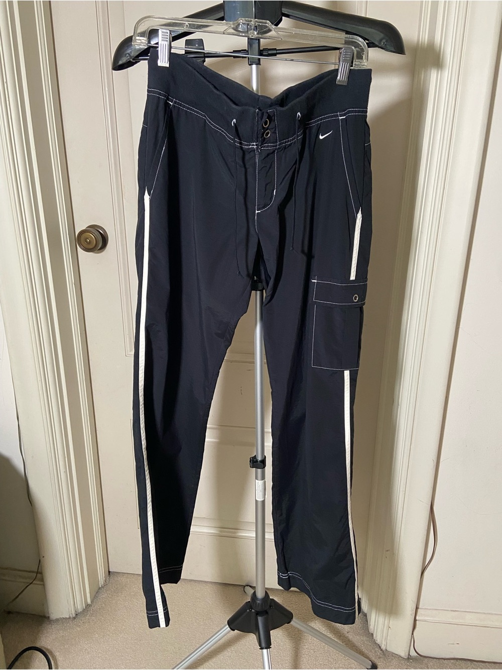 Nike Black Track Pants with White Stripe size S